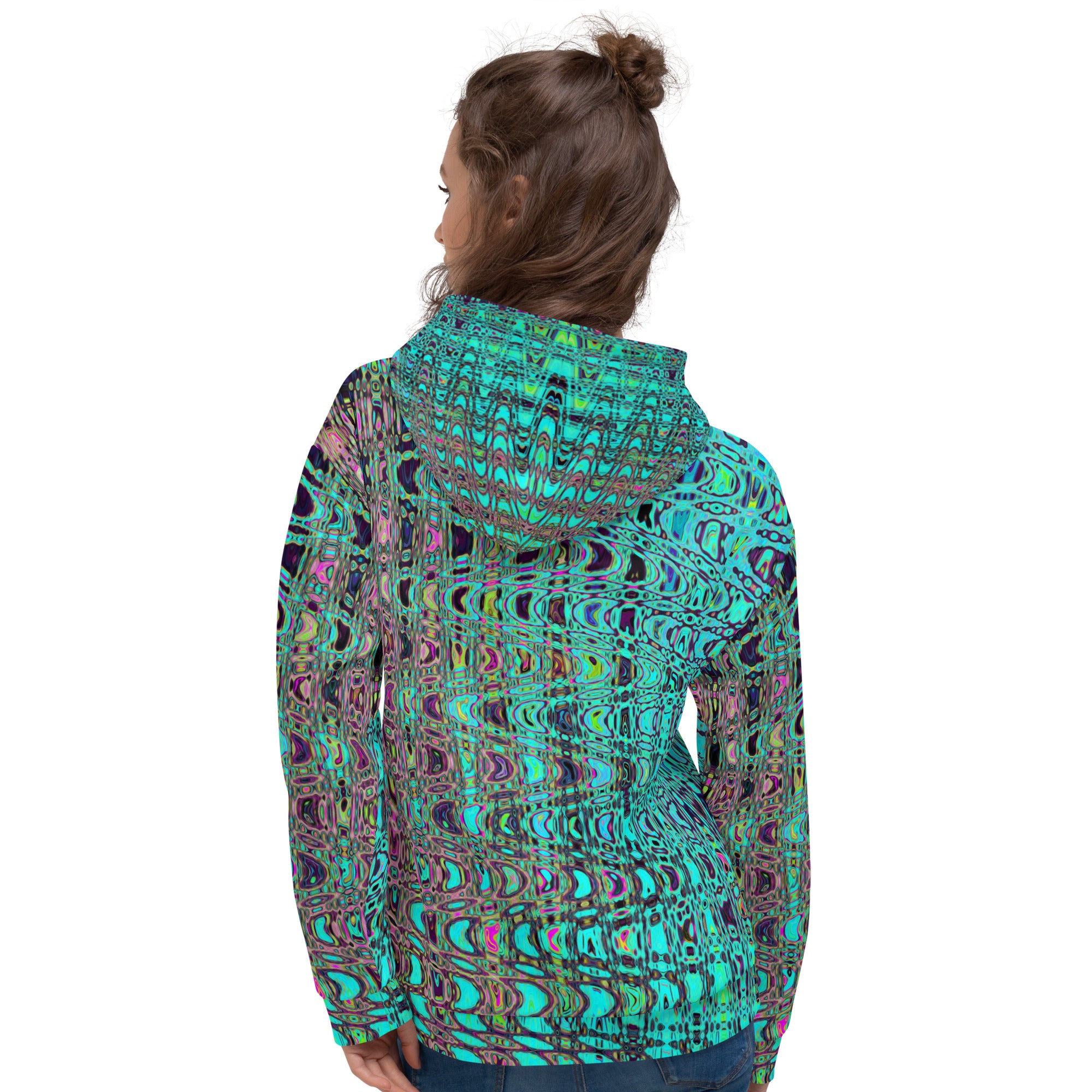 Unisex Hoodie | Abstract Kaleidoscopic Aqua Retro Boomerang Waves