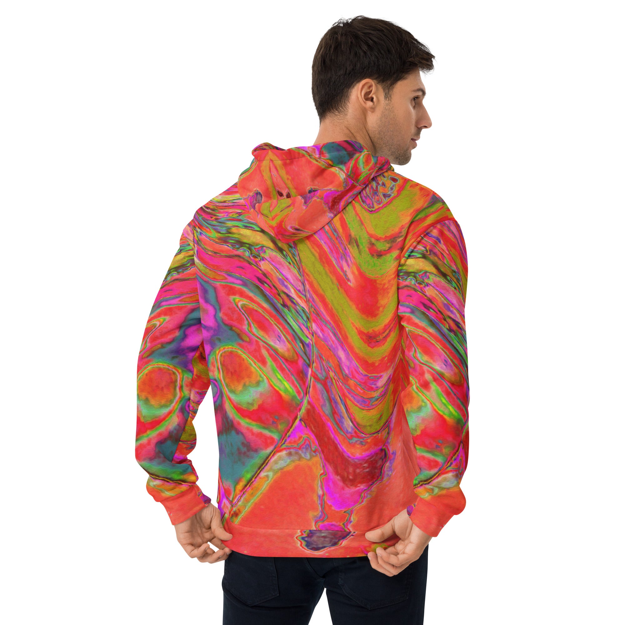 Unisex Hoodie | Cool Abstract Chartreuse and Red Groovy Retro