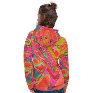 Unisex Hoodie | Cool Abstract Chartreuse and Red Groovy Retro