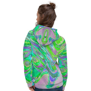 Unisex Hoodie | Cool Abstract Chartreuse and Blue Groovy Retro