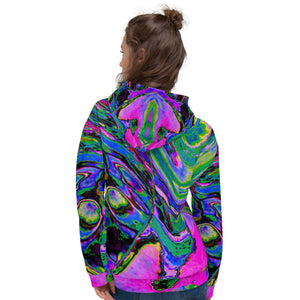Unisex Hoodie | Cool Abstract Green, Black and Blue Groovy Retro