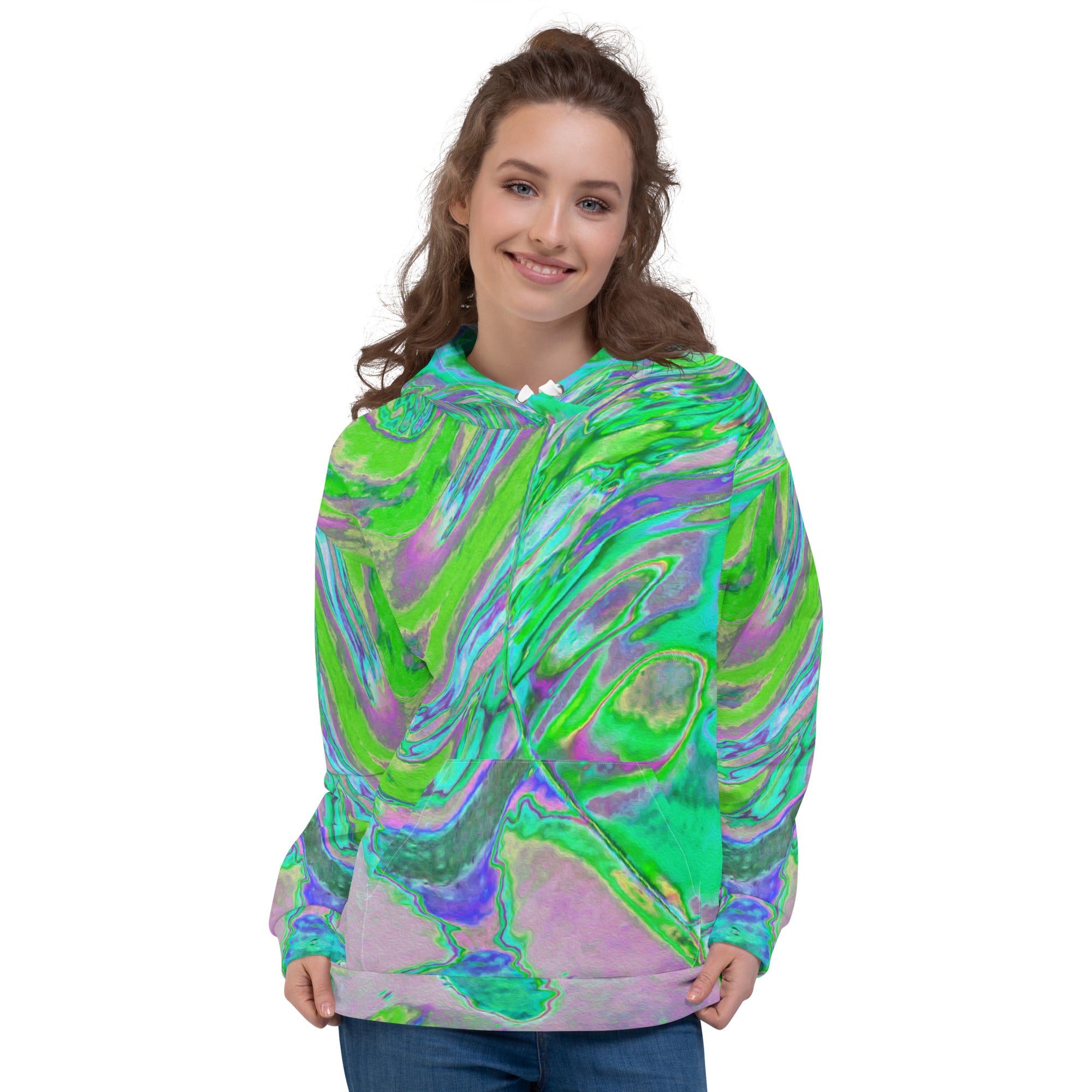 Unisex Hoodie | Cool Abstract Chartreuse and Blue Groovy Retro