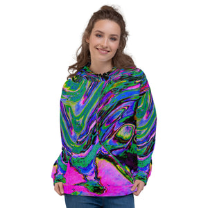 Unisex Hoodie | Cool Abstract Green, Black and Blue Groovy Retro