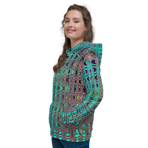 Unisex Hoodie | Abstract Kaleidoscopic Aqua Retro Boomerang Waves