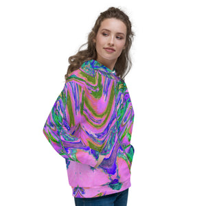 Unisex Hoodie | Cool Abstract Chartreuse and Hot Pink Groovy Retro