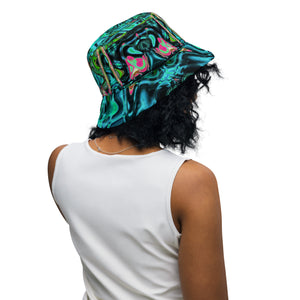 Reversible Bucket Hat | Cosmic Abstract Green and Black Retro Ripples