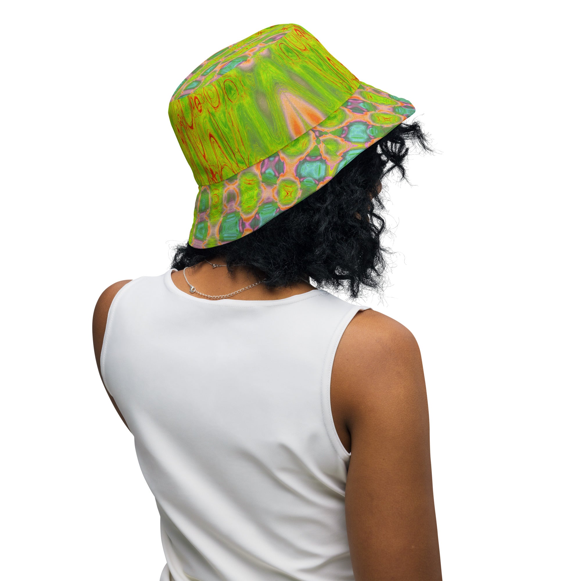 Reversible Bucket Hats | Abstract Yellow and Red Wavy Tie Dye Clouds