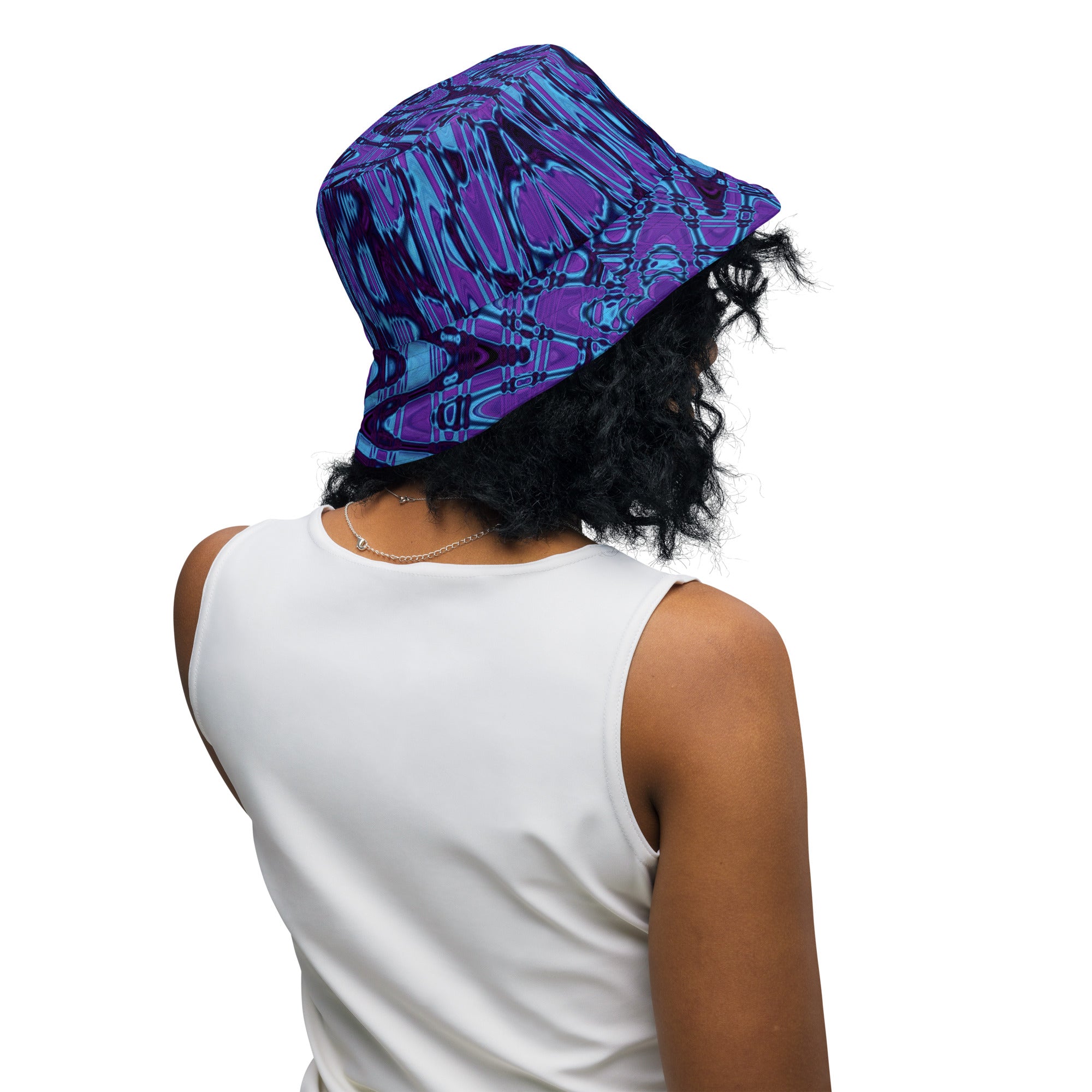 Reversible Bucket Hat | Cool Purple and Blue Abstract Tie Dye Retro Waves