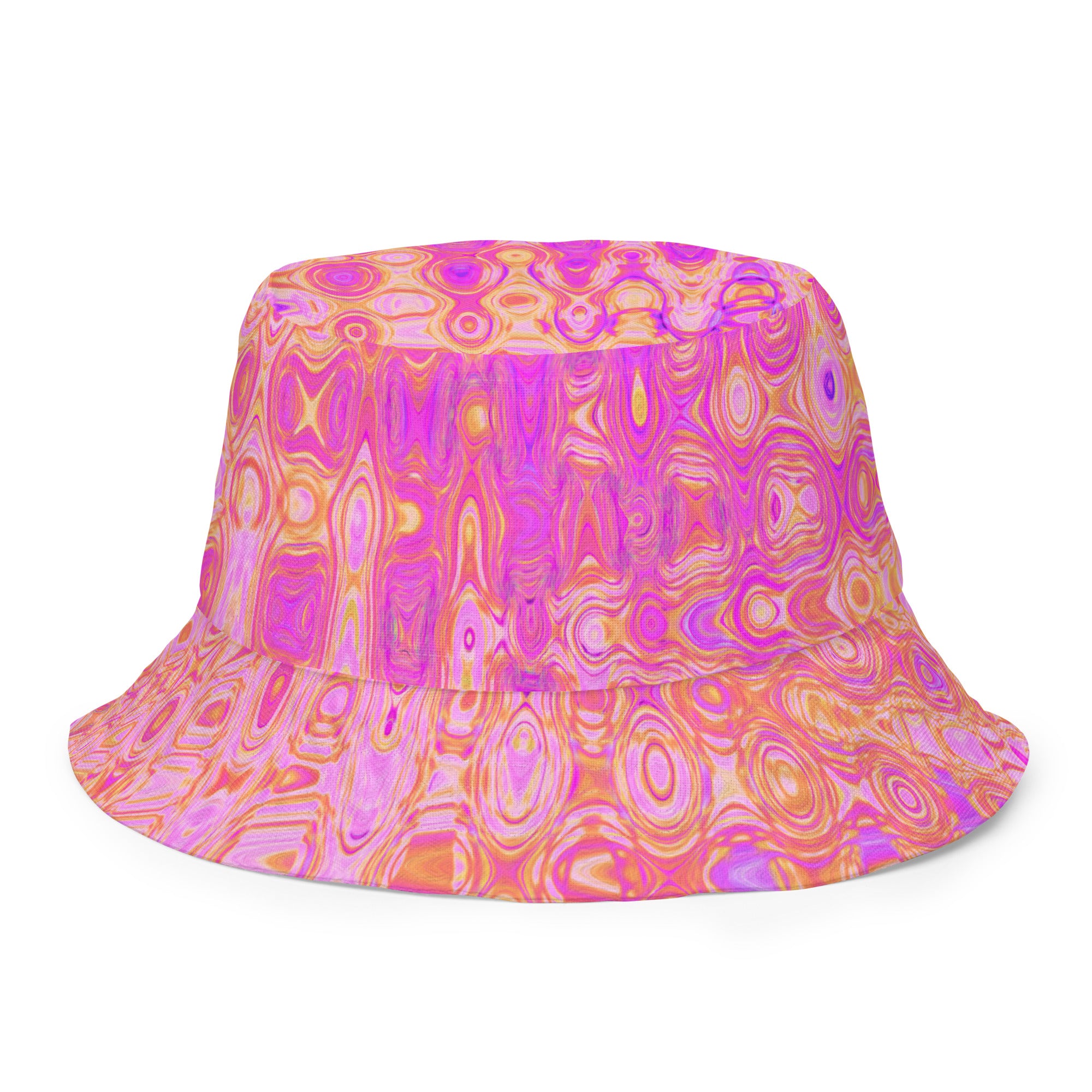 Reversible Bucket Hat | Cool Abstract Pink and Magenta Atomic Retro Zigzags