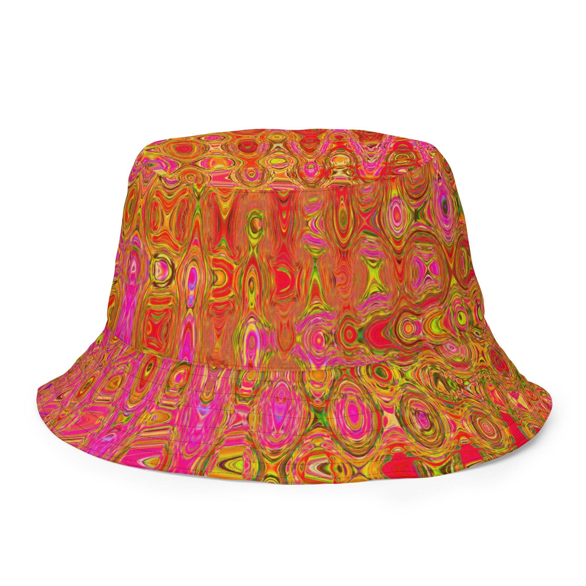 Reversible Bucket Hat | Cool Abstract Red and Yellow Atomic Retro Zigzags