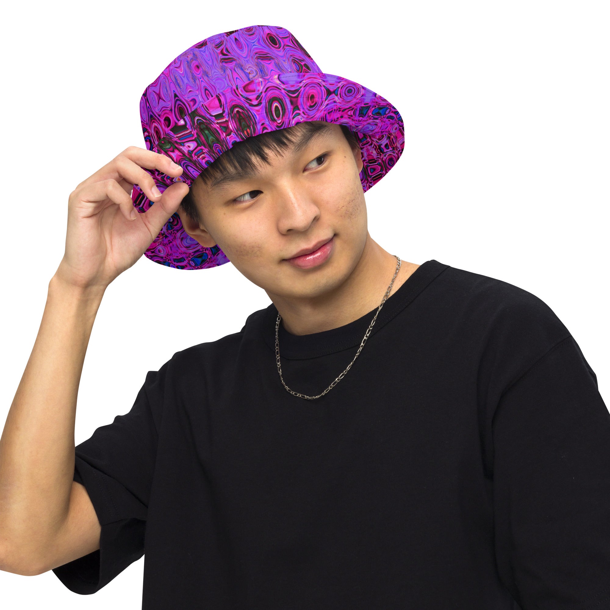 Reversible Bucket Hat | Cool Abstract Purple and Black Atomic Retro Zigzags