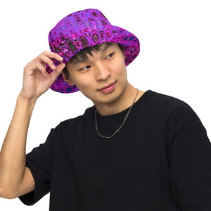 Reversible Bucket Hat | Cool Abstract Purple and Black Atomic Retro Zigzags