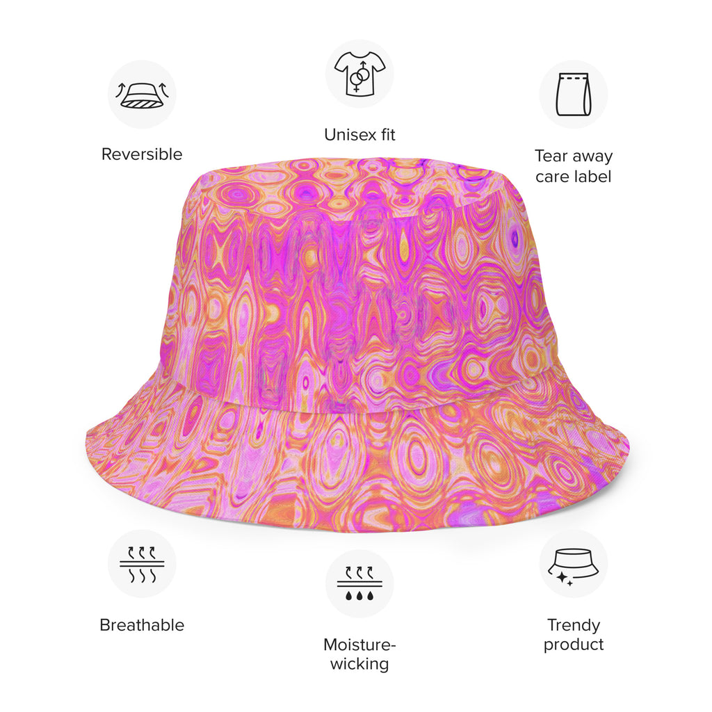 Reversible Bucket Hat | Cool Abstract Pink and Magenta Atomic Retro Zigzags