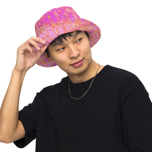 Reversible Bucket Hat | Cool Abstract Pink and Magenta Atomic Retro Zigzags