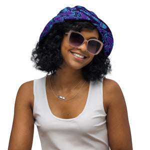 Reversible Bucket Hat | Cool Purple and Blue Abstract Tie Dye Retro Waves