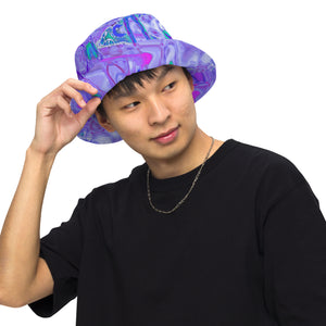 Reversible Bucket Hat | Cosmic Abstract Purple and White Retro Ripples