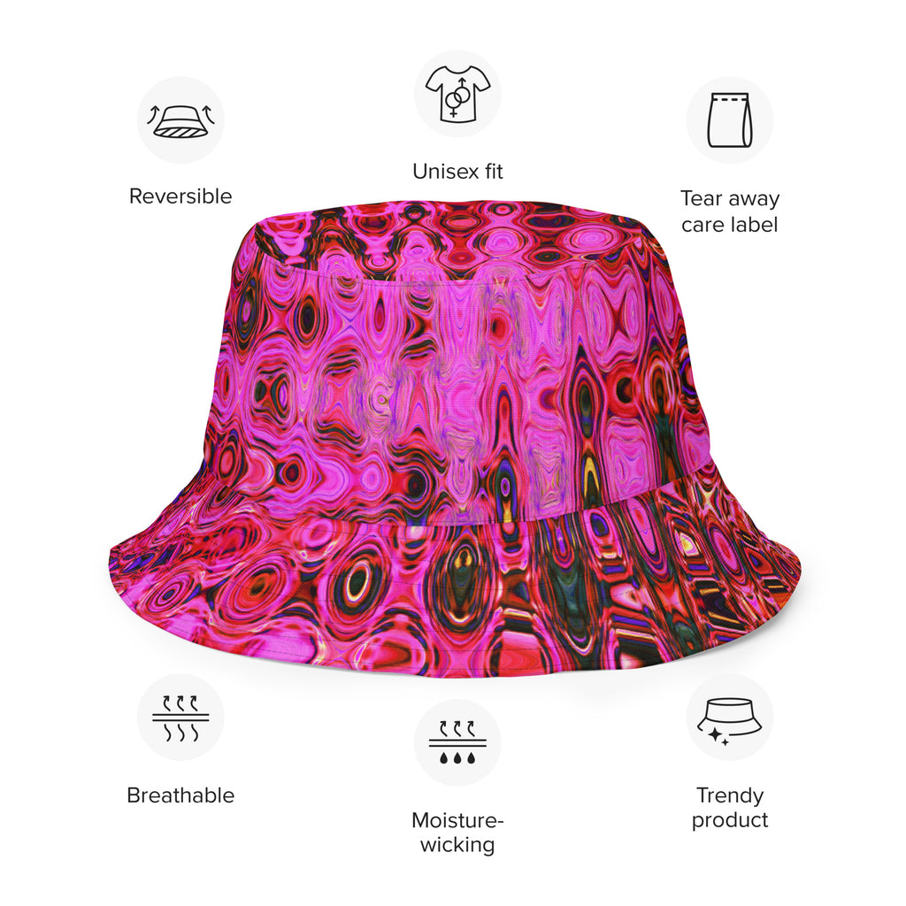 Reversible Bucket Hat | Cool Abstract Pink and Black Atomic Retro Zigzags