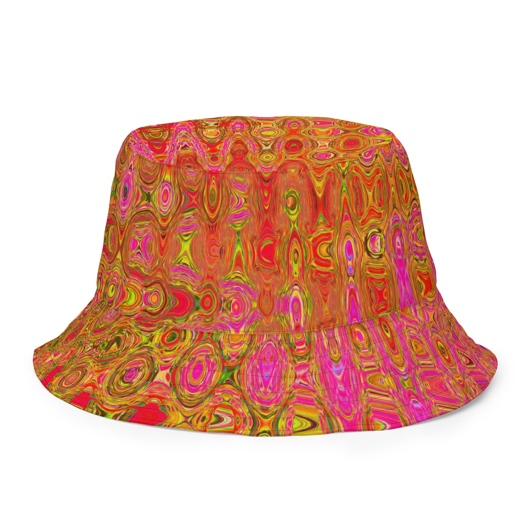 Reversible Bucket Hat | Cool Abstract Red and Yellow Atomic Retro Zigzags