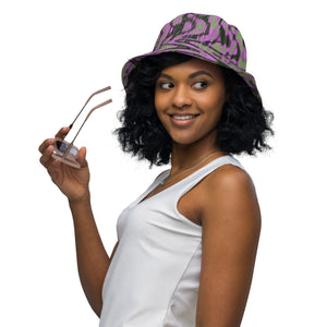 Reversible Bucket Hat | Cool Green and Pink Abstract Tie Dye Retro Waves