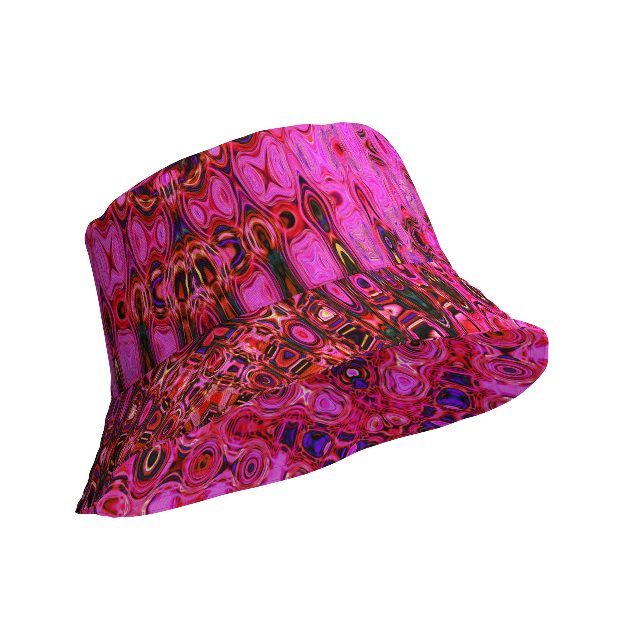 Reversible Bucket Hat | Cool Abstract Pink and Black Atomic Retro Zigzags
