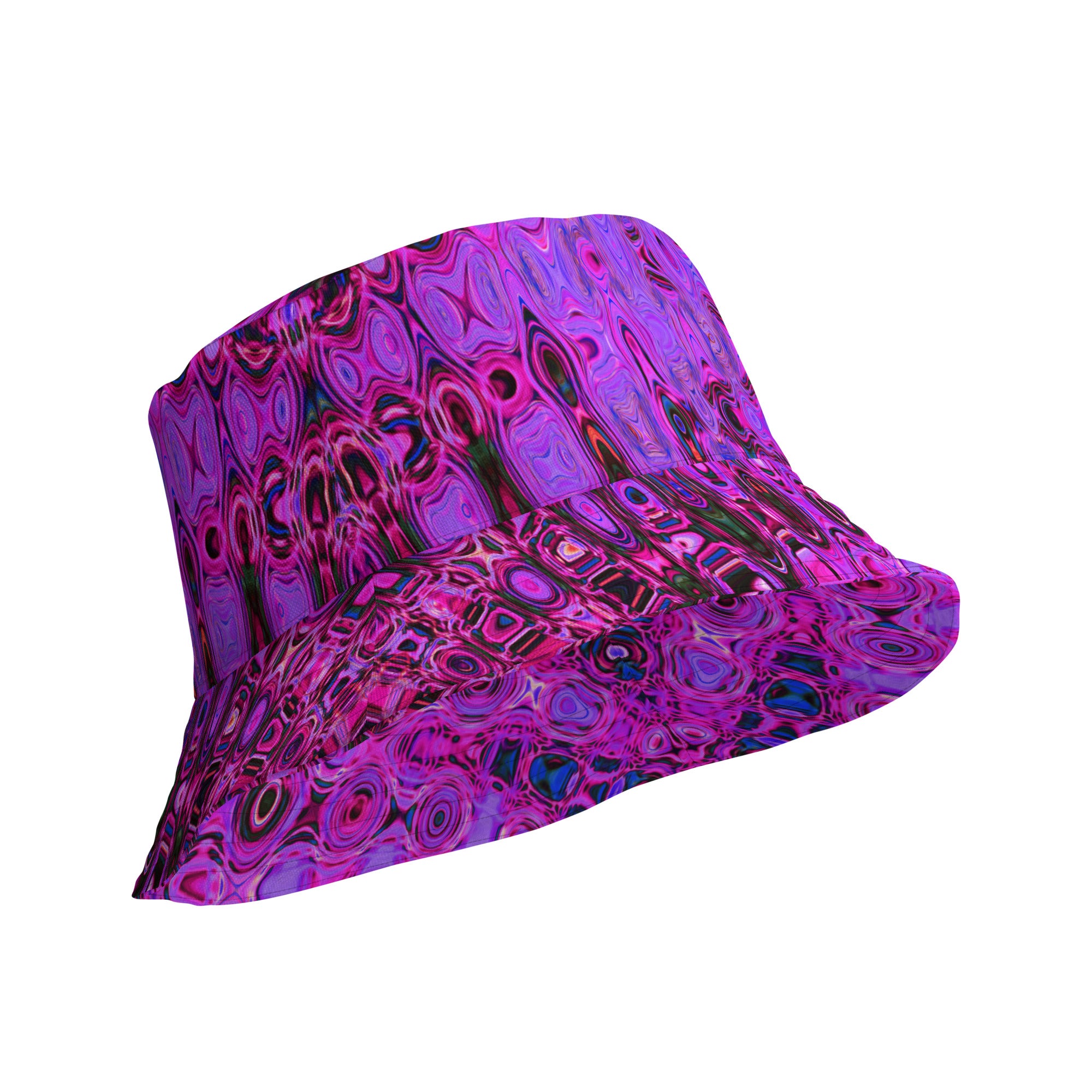 Reversible Bucket Hat | Cool Abstract Purple and Black Atomic Retro Zigzags