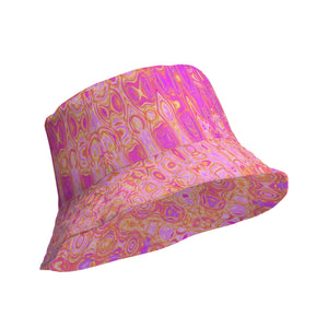 Reversible Bucket Hat | Cool Abstract Pink and Magenta Atomic Retro Zigzags