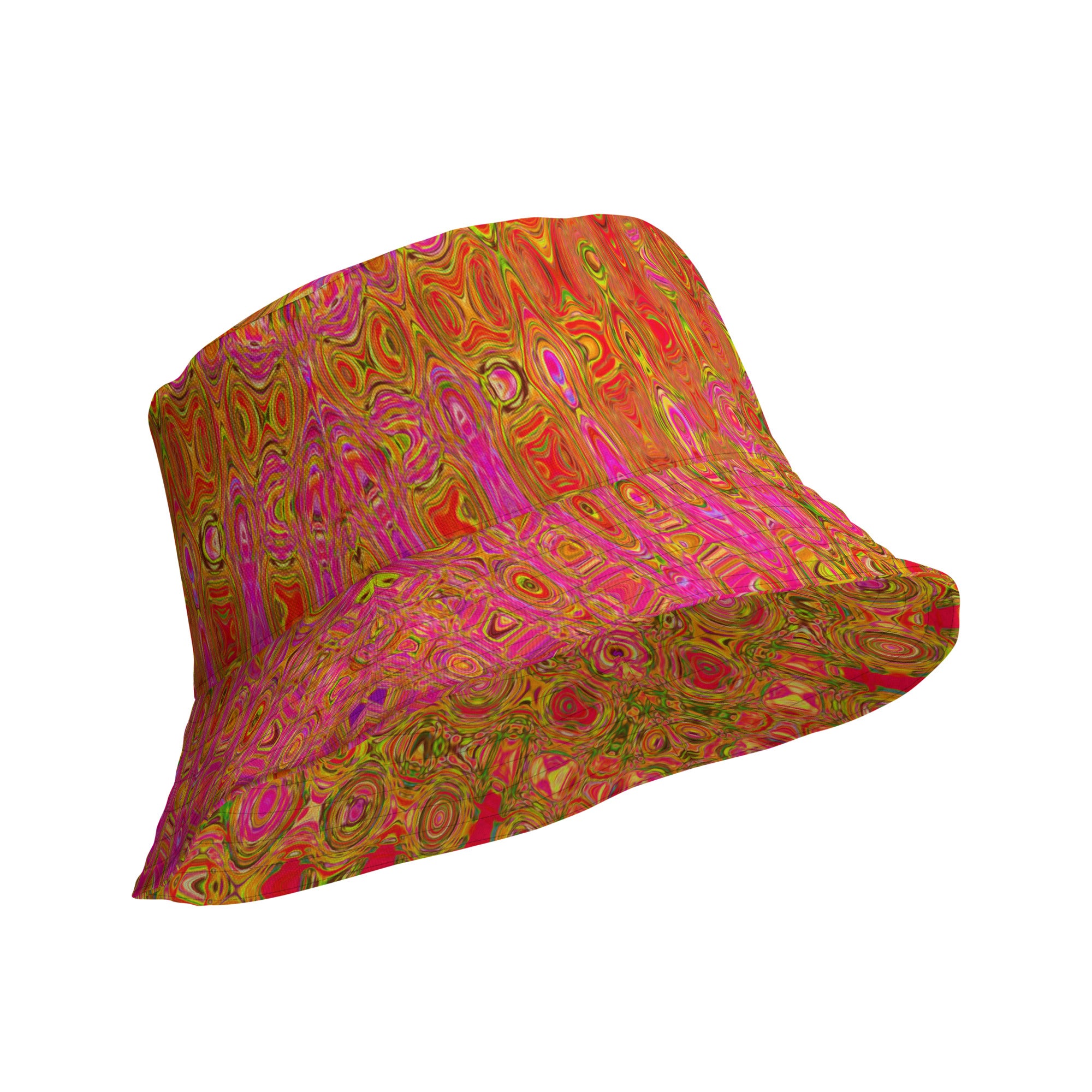 Reversible Bucket Hat | Cool Abstract Red and Yellow Atomic Retro Zigzags