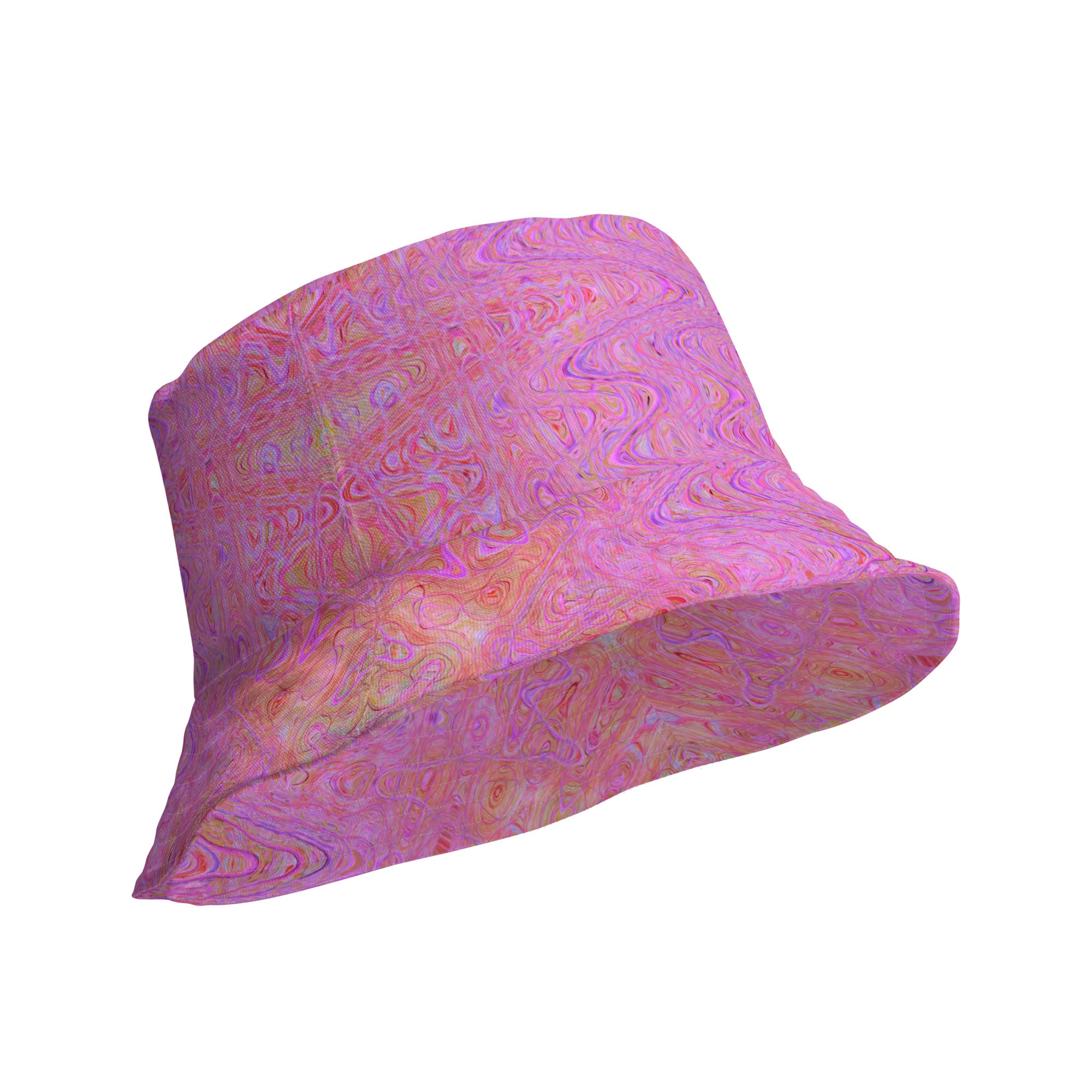 Reversible Bucket Hat | Retro Abstract Pink and Orange Squiggly Lines