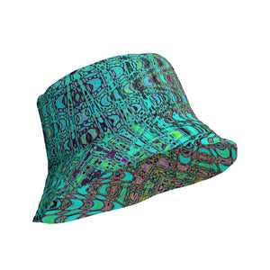 Reversible Bucket Hat | Abstract Kaleidoscopic Aqua Retro Boomerang Waves