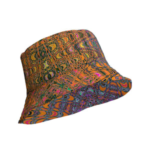 Reversible Bucket Hat | Abstract Orange and Aqua Retro Boomerang Waves