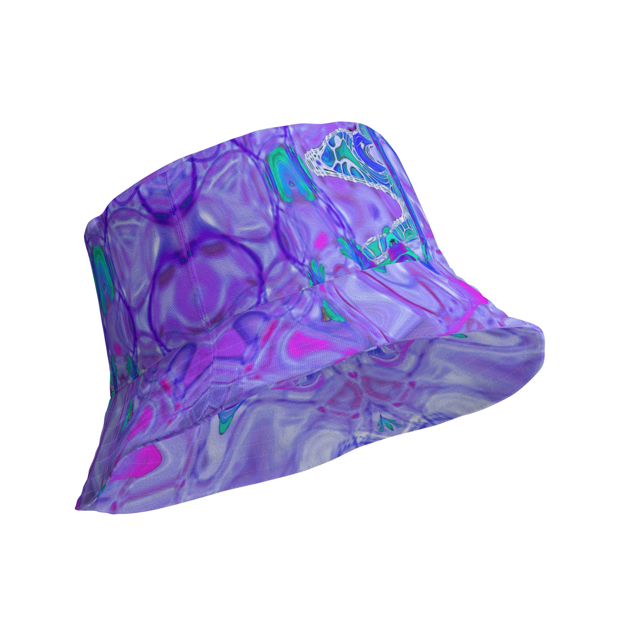 Reversible Bucket Hat | Cosmic Abstract Purple and White Retro Ripples