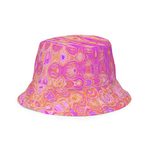 Reversible Bucket Hat | Cool Abstract Pink and Magenta Atomic Retro Zigzags