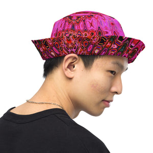 Reversible Bucket Hat | Cool Abstract Pink and Black Atomic Retro Zigzags