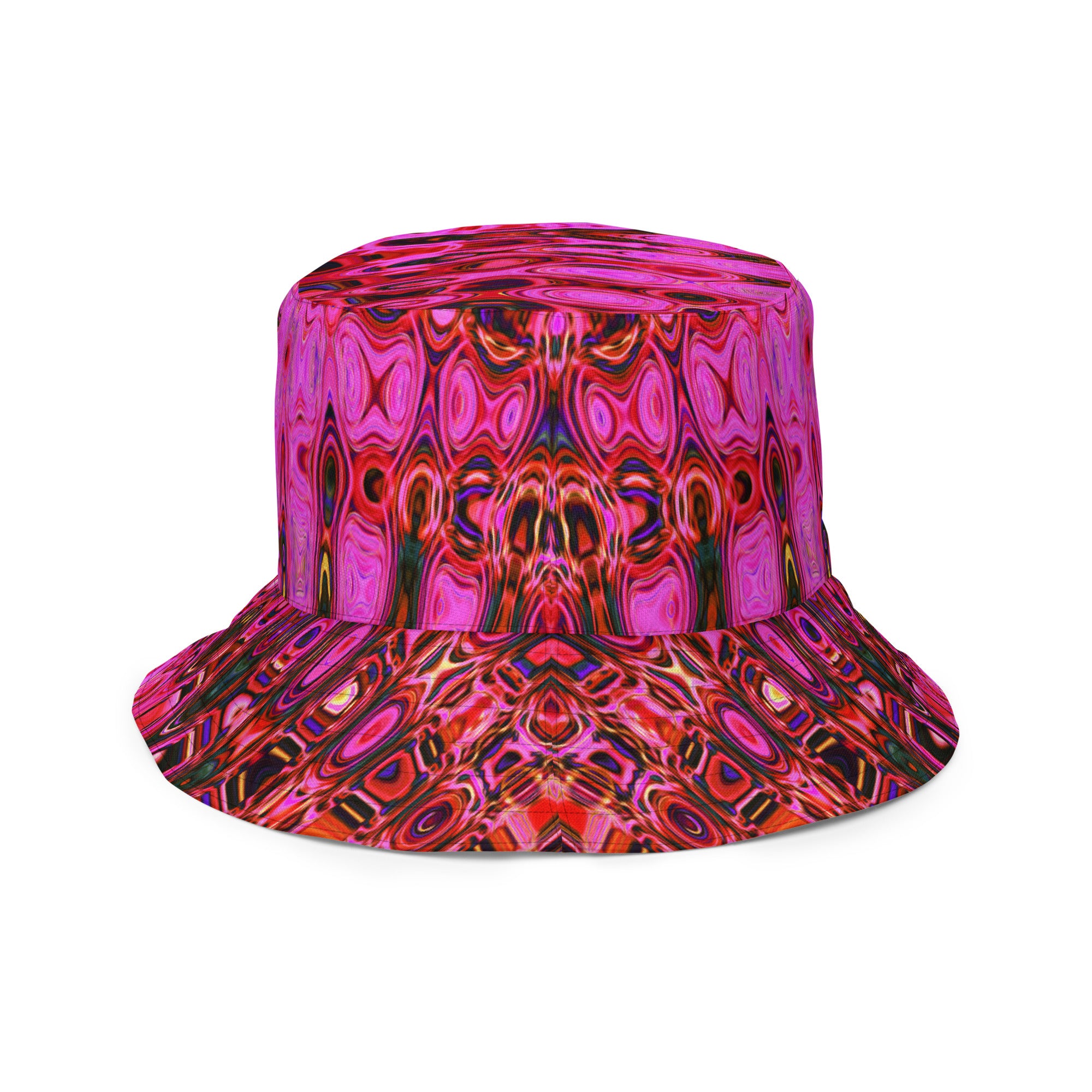 Reversible Bucket Hat | Cool Abstract Pink and Black Atomic Retro Zigzags