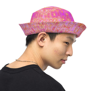 Reversible Bucket Hat | Cool Abstract Pink and Magenta Atomic Retro Zigzags