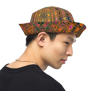 Reversible Bucket Hat | Abstract Orange and Aqua Retro Boomerang Waves