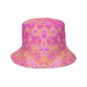 Reversible Bucket Hat | Cool Abstract Pink and Magenta Atomic Retro Zigzags