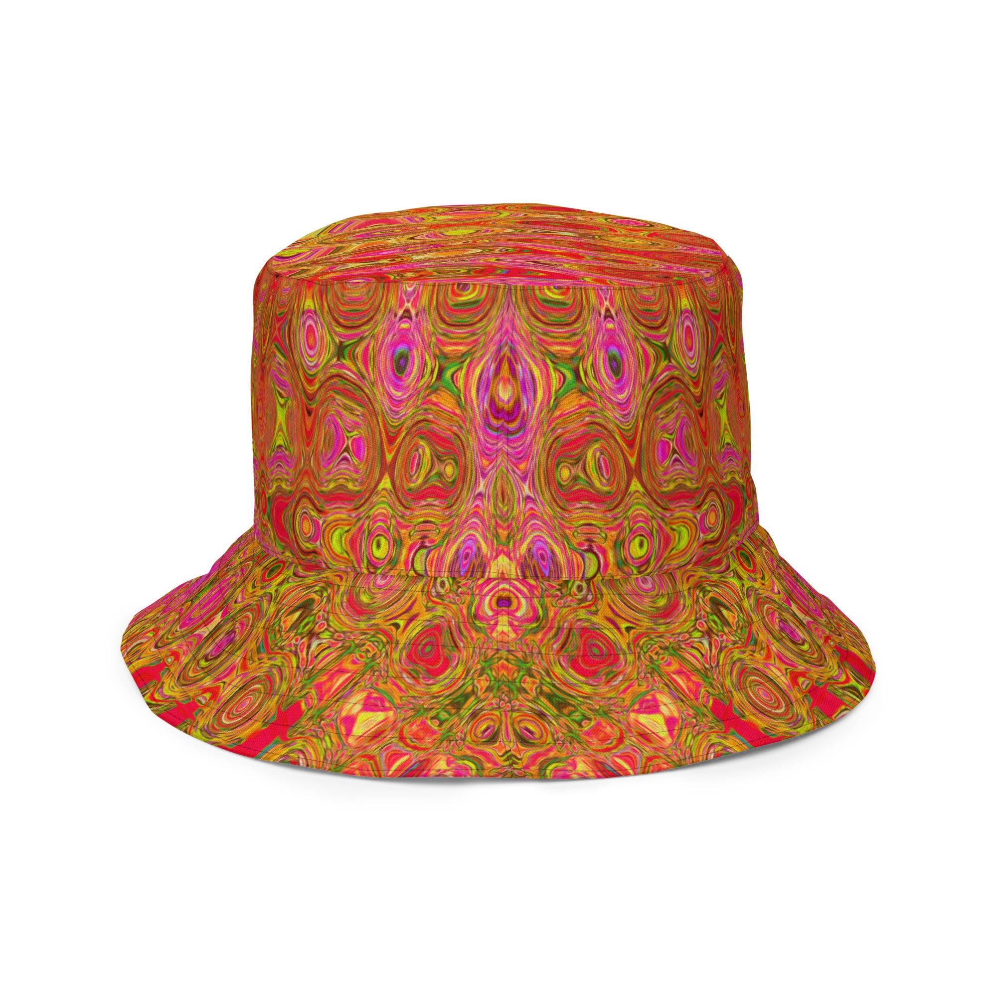 Reversible Bucket Hat | Cool Abstract Red and Yellow Atomic Retro Zigzags