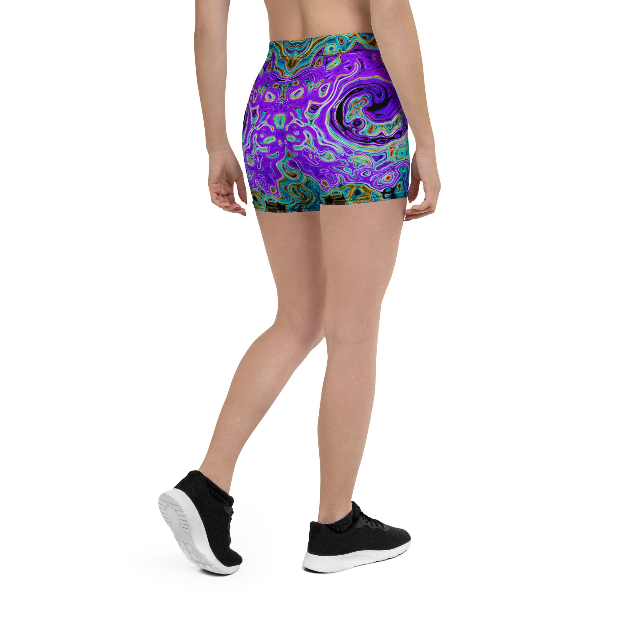Spandex Shorts - Purple Colorful Groovy Abstract Retro Liquid Swirl
