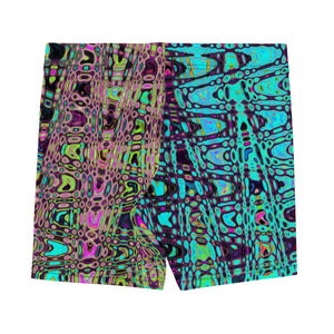 Spandex Shorts | Abstract Kaleidoscopic Aqua Retro Boomerang Waves