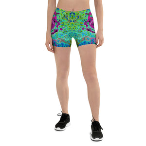 Spandex Shorts - Hot Pink and Blue Groovy Abstract Retro Liquid Swirl