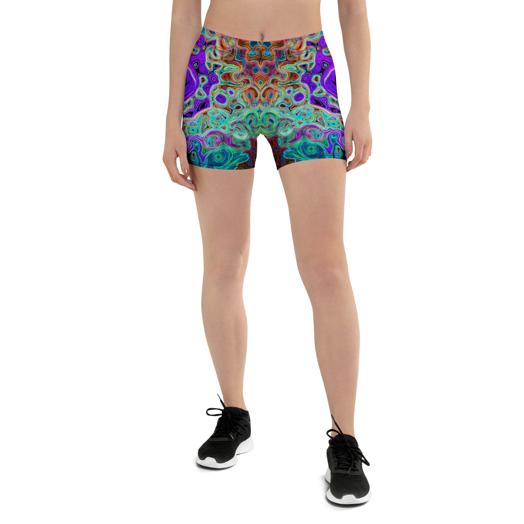 Spandex Shorts - Purple Colorful Groovy Abstract Retro Liquid Swirl