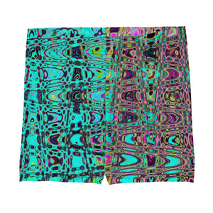 Spandex Shorts | Abstract Kaleidoscopic Aqua Retro Boomerang Waves