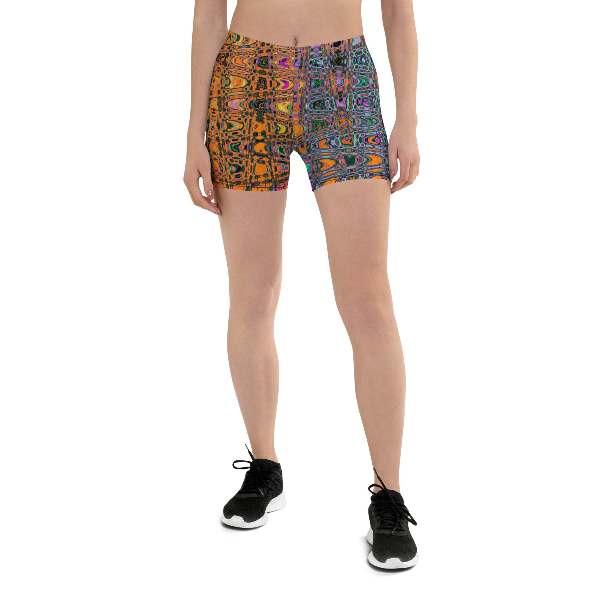 Spandex Shorts | Abstract Orange and Aqua Retro Boomerang Waves
