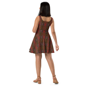 Flared Skater Dress - Abstract Trippy Orange and Magenta Butterfly
