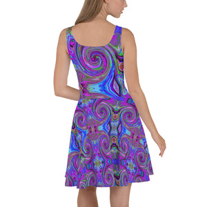 Flared Skater Dress - Colorful Magenta Swirl Retro Abstract Design