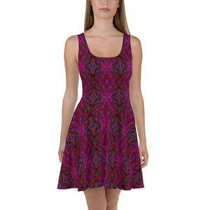 Flared Skater Dress - Trippy Hot Pink, Red and Blue Abstract Butterfly