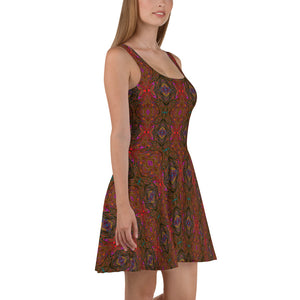 Flared Skater Dress - Abstract Trippy Orange and Magenta Butterfly