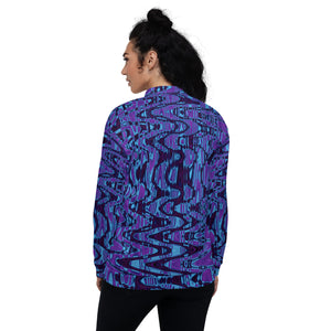 Unisex Bomber Jacket | Cool Purple and Blue Abstract Tie Dye Retro Waves