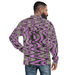 Unisex Bomber Jacket | Cool Green and Pink Abstract Tie Dye Retro Waves